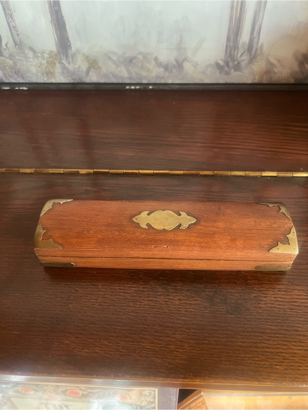 Wooden Pen & Trinket Box with Brass-Tone Accents – 8”